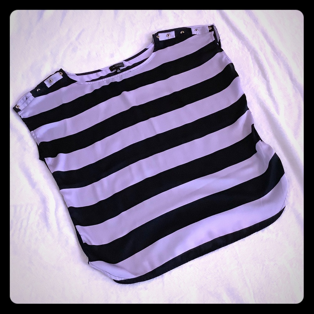 Lavender and Navy Striped Blouse The Limited XL